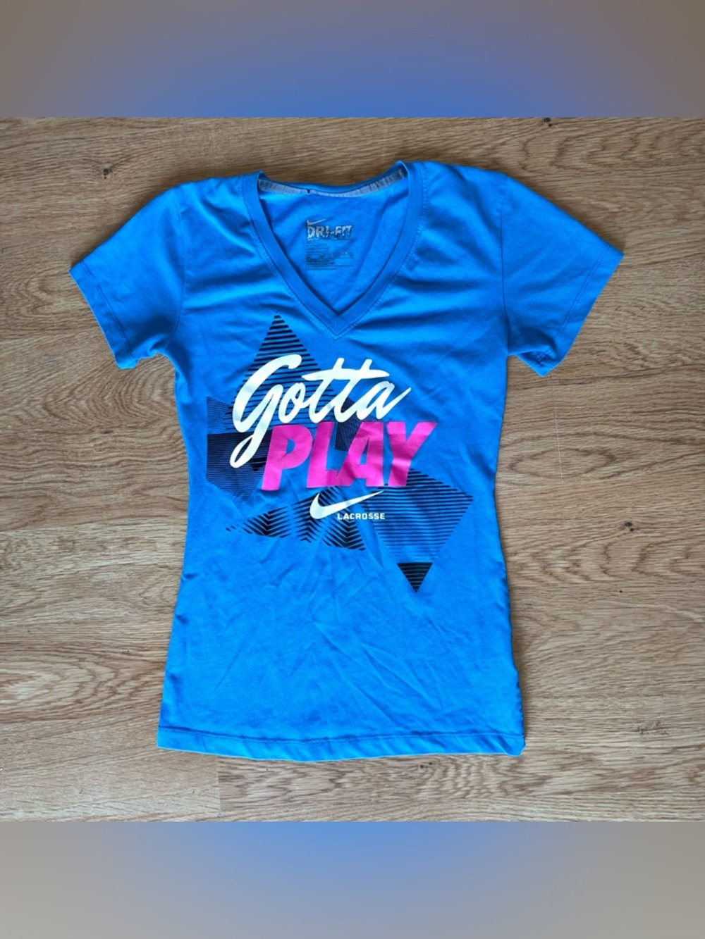 Nike Dri-FIT “Gotta Play” Lacrosse Graphic Tee XS Blue Athletic Shirt